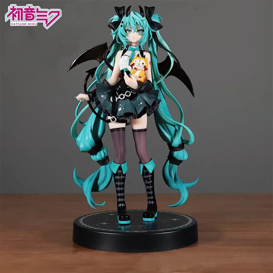 Statuetta Anime di Hatsune Miku da 19CM, Modello Fatto a Mano con Orecchie da Gatto, Decorazione in PVC