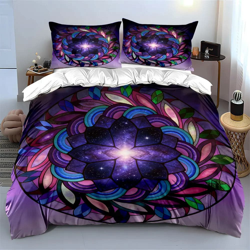 Set decorativo Galaxy Mandala, set di biancheria da letto morbido e confortevole, include 1 copripiumino e 2 federe, regalo