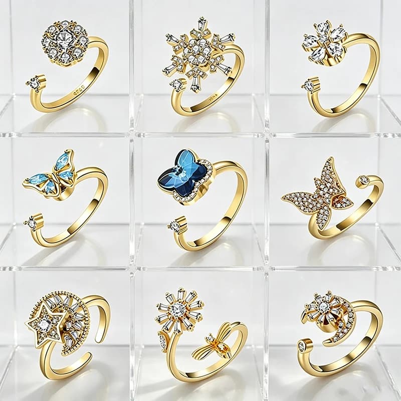 Rotating Anxiety Luxury Golden Spinner Ring Anti Fidget Finger Jewelry Ladies Wedding Anniversary Rings Gifts Relax Accessories