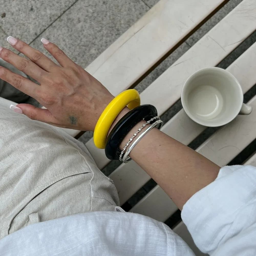 Bracciali in Resina Lucida Rotondi, Impilabili, Spessi, in Plastica, Geometrici, Eleganti, Larghi, per Feste