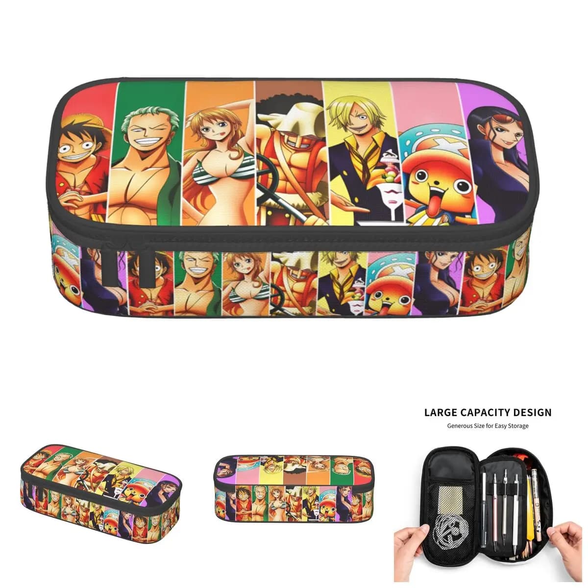 Astucci per matite di One Piece con Luffy, Nico Robin, Sanji, Usopp, Tony Tony Chopper, Nami, Roronoa Zoro, articoli di cancelleria per studenti