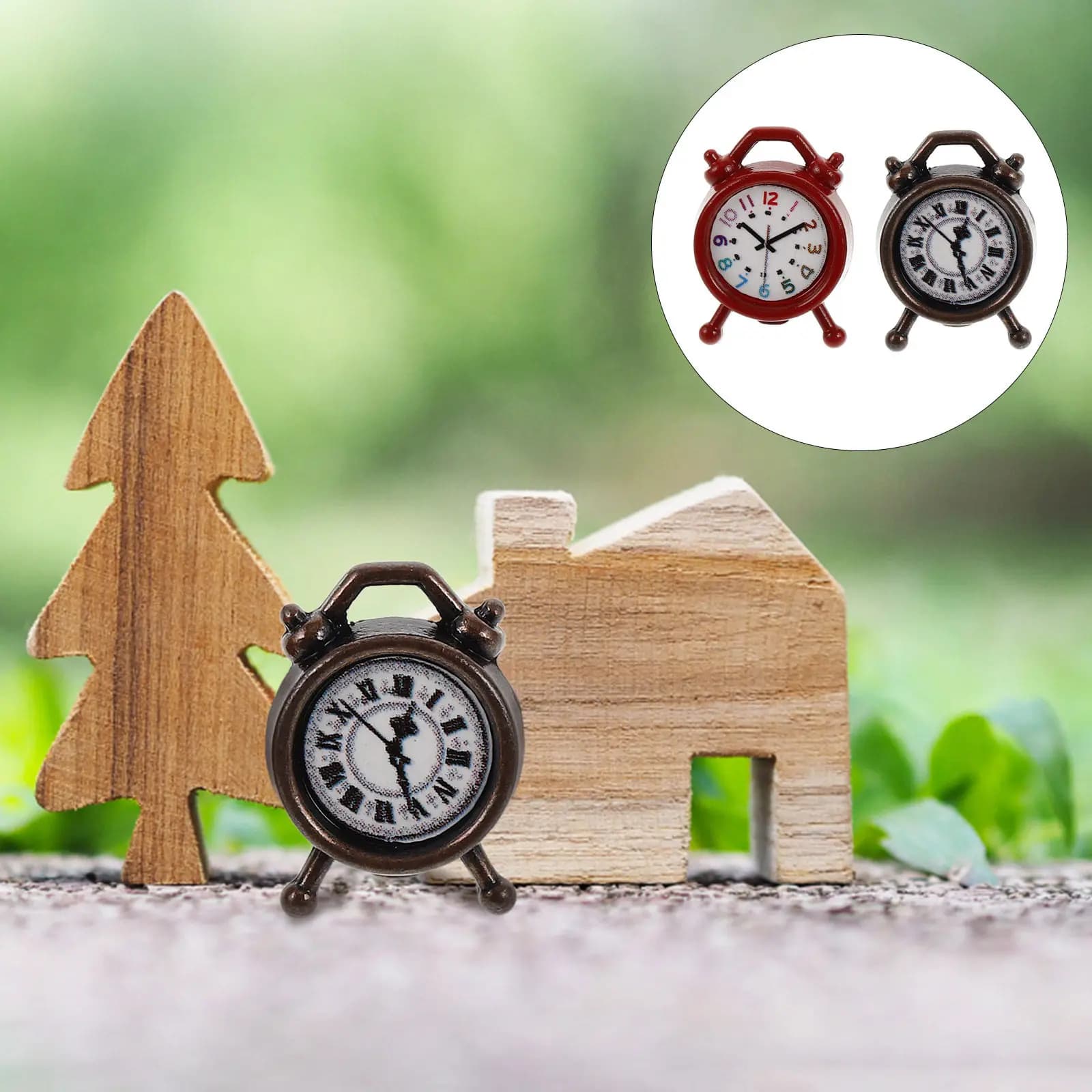 2 Pezzi Mini Sveglia Vintage con Design a Pendolo per Casa delle Bambole, Decorazione Soggiorno, Fai da Te, Oggetto Scenico Fotografico, Mini Orologio da Tavolo/Parete