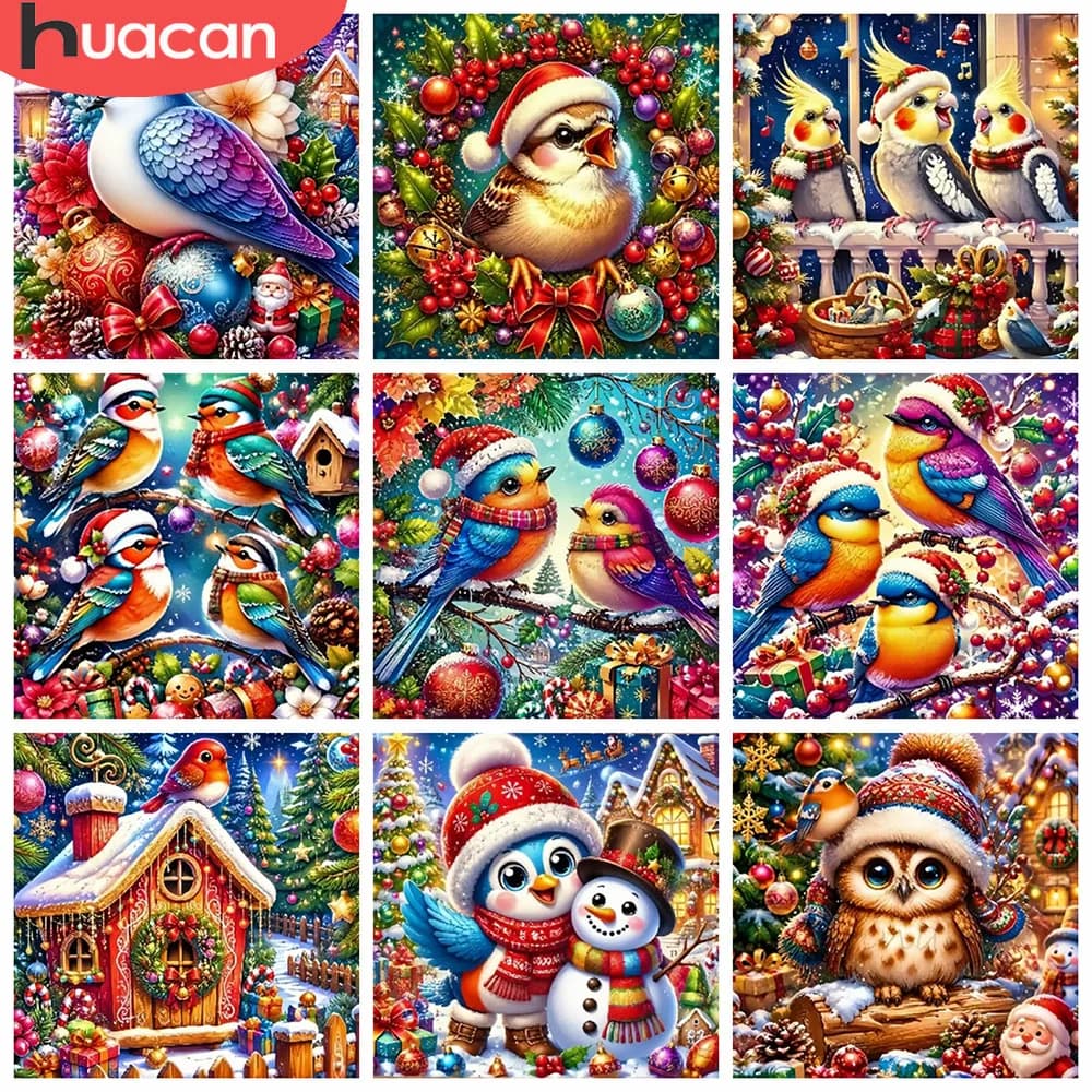 HUACAN Diamond Painting 5D Bird Christmas Winter Snow Diy Mosaic Full Kits Handicrafts Home Bedroom Wall Artwork