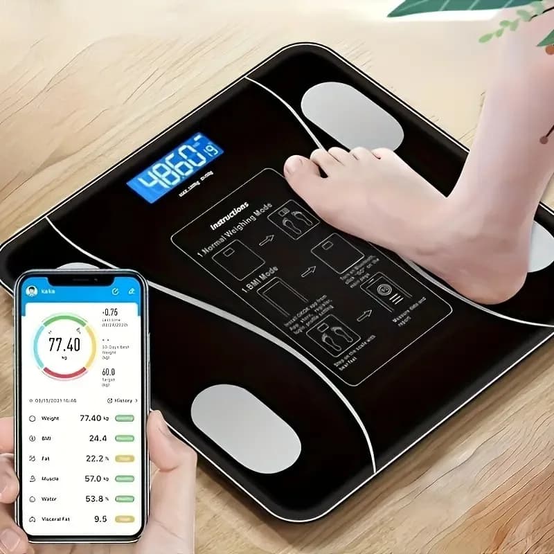 Bilancia per pesi LED intelligente wireless da 1 pezzo, applicazione smartphone e bilancia sincrona, misurazione tracciabile del peso, esercizio quotidiano