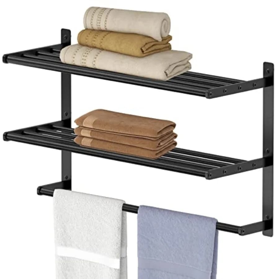 Hotel Towel Racks for Bathroom Wall Mounted, 24 Inch Towel Shelf for Bathroom, 3-Tier Bathroom Towel Rack with Tower Bars