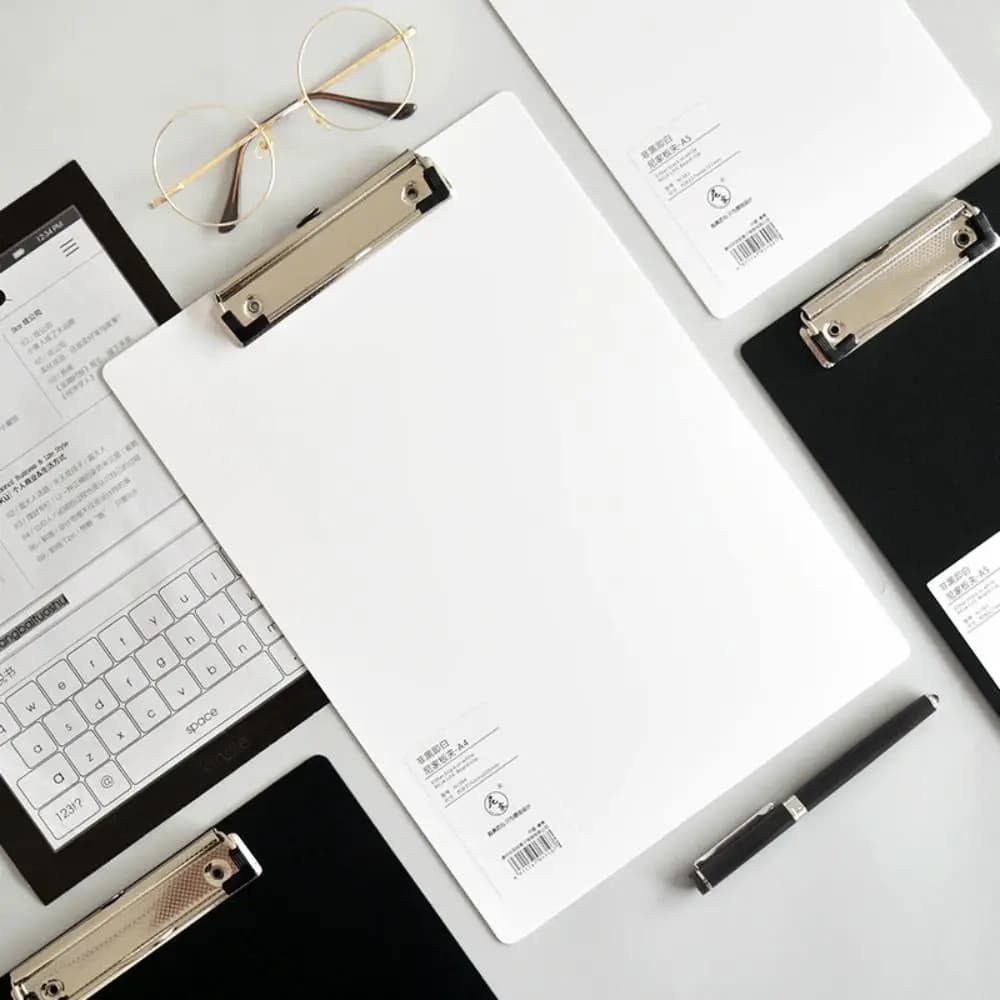 Cartella Portadocumenti A4 A5 A6 con Clip Dorata a Profilo Basso, Blocco per Appunti, Clipboard per Scrittura, Tavoletta Scrittura Nera e Bianca