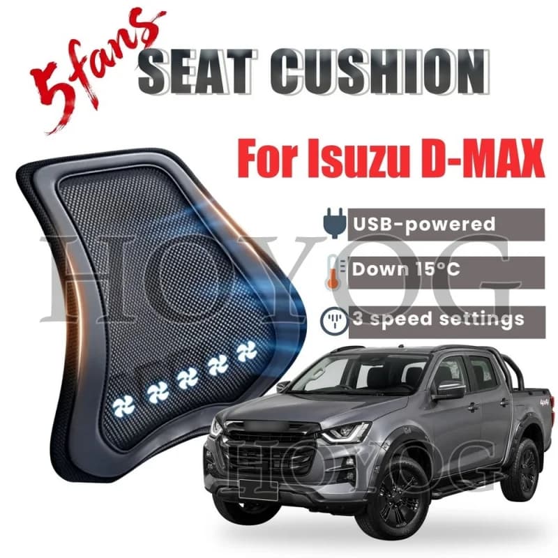 For Isuzu D-MAX Car Seat Cooling Lumbar Support Cushion Back Support Pillow USB Fan 3 Speed Ventilated Mesh Ergonomic Waist Rest