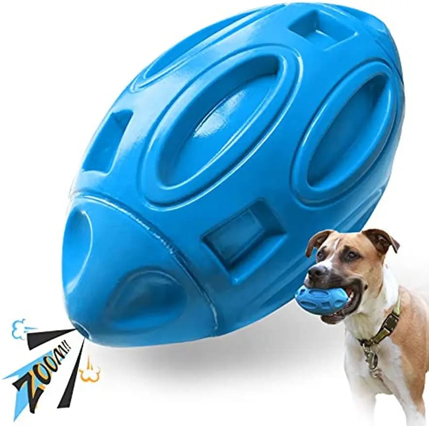Giocattolo da masticare per cani con palla da rugby stridulo indistruttibile da 1 pezzo - Palla di gomma resistente per masticatori aggressivi, dentizione e divertimento