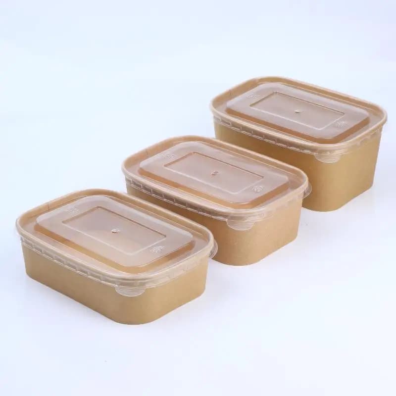 10Pcs Disposable Square Kraft Paper Lunch Boxes With Lids Takeaway Fast Food Packaging Household Bento Containers
