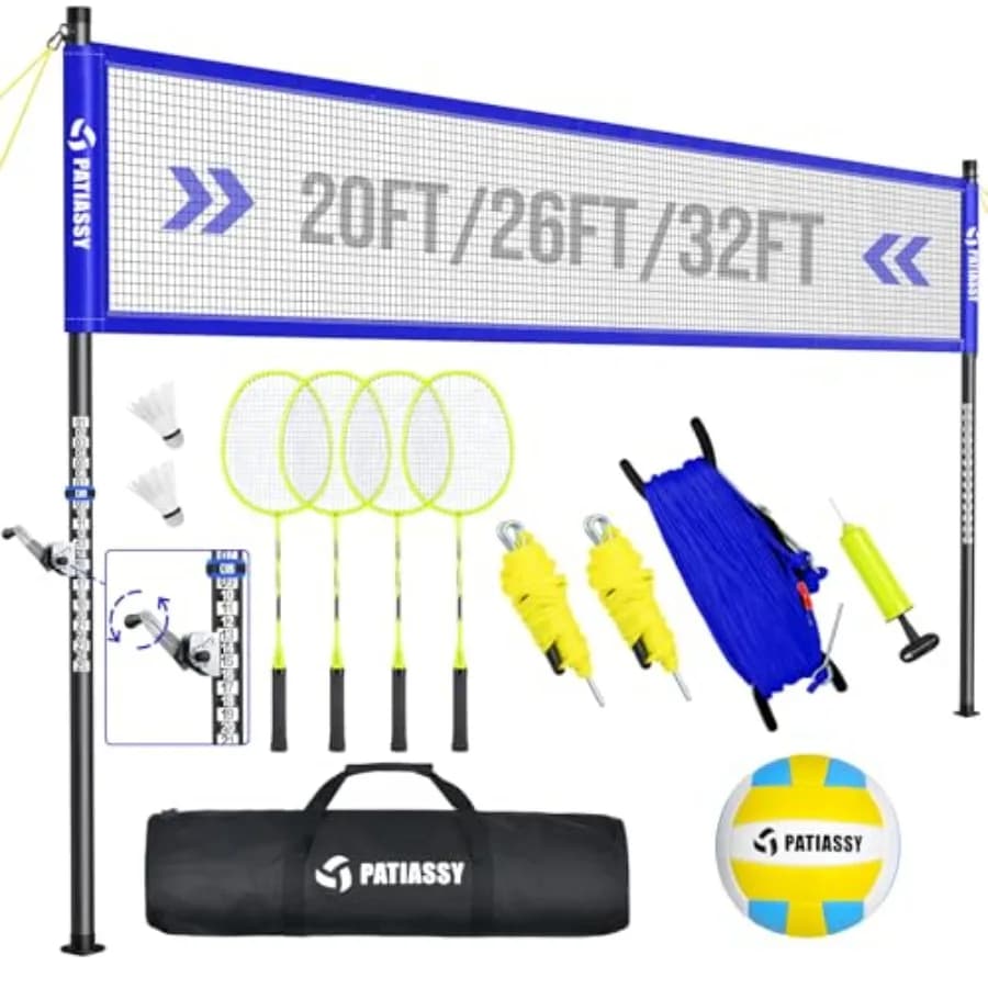 Set Combo Rete da Pallavolo e Badminton per Giardino e Spiaggia 2-in-1, Rete Regolabile con 4 Altezze, 5.18FT (1.58m) di Larghezza, 4 in Alluminio