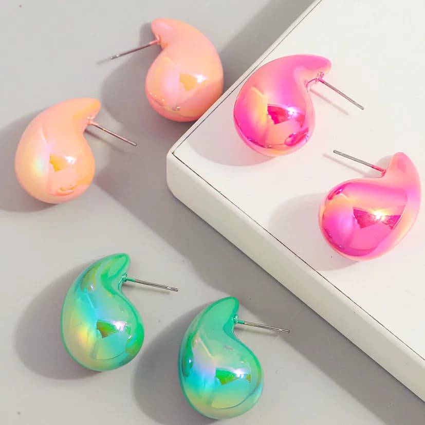 New AB Colorful Chunky Teardrop Earrings Dupes for Women Smooth Hollow Thick Water Drop Earring Hoops Trendy Jewelry Lightweight