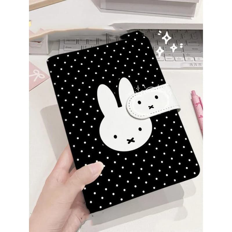 Miffy Kawaii Black Polka Dot A5 Pu Leather Loose Leaf Notebook Magnetic Snap Detachable Refillable Journal Planner Memo Book
