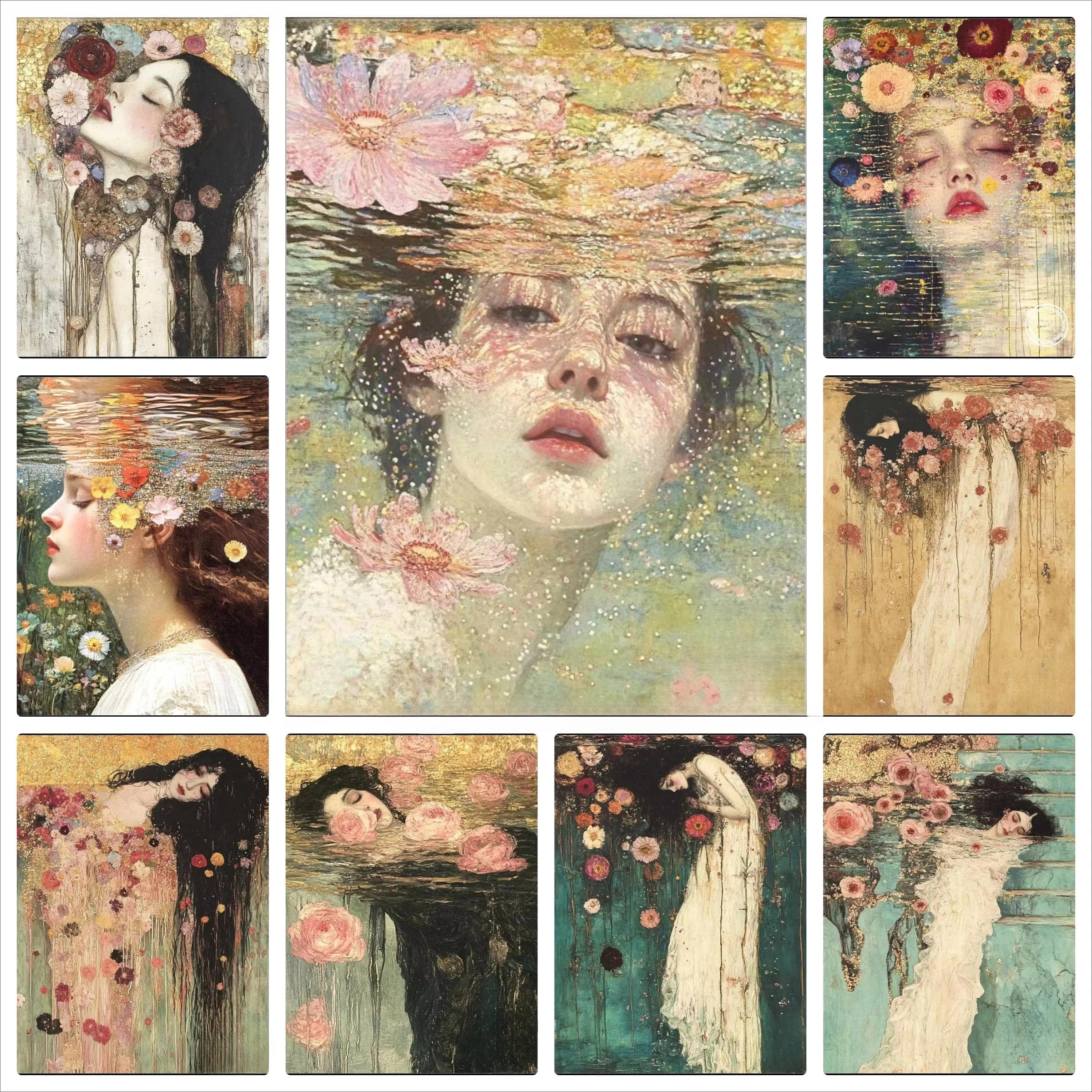 1PC Frameless Fantasy A Delicate Girl in The Water Diamond Painting Gustav Klimt Artwork Cross Stitch Kit Embroidery Picture Mos
