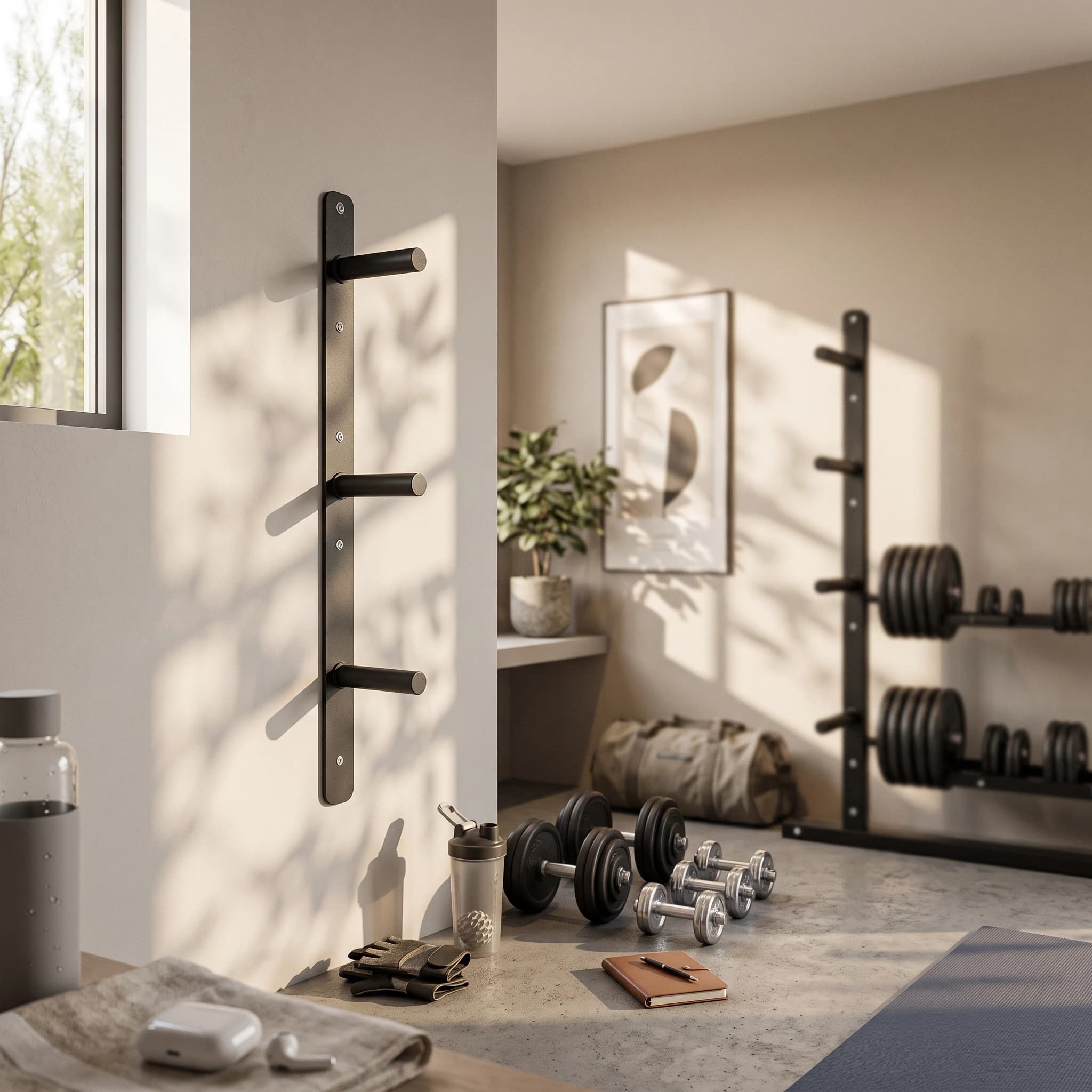 Weight Plate Storage Rack Space-Saving Wall Mounted Weight Plate Storage Rack Gym Organizer with Peg Arms Professional Grade