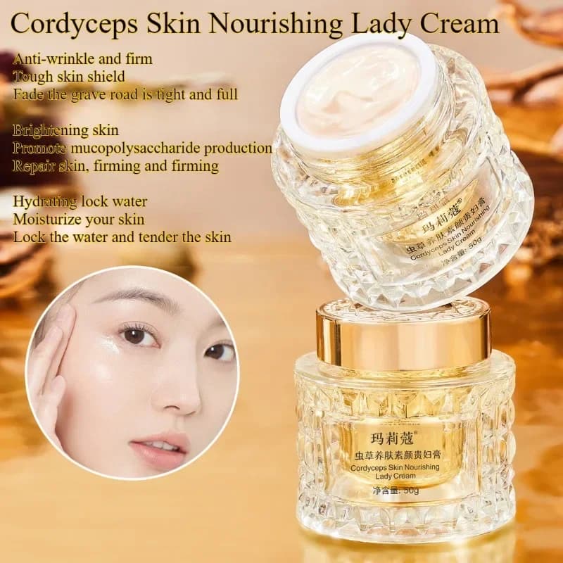 Moisturizing cream Lady infused with Cordyceps extracts, thin lines reduction, primer for make-up and foaming formula for skin