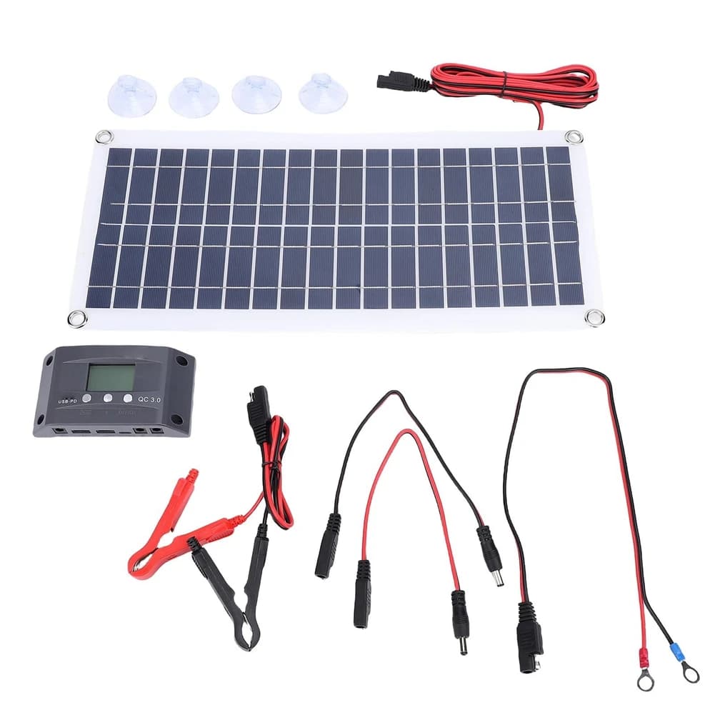 Kit pannello solare da 30 W, regolatore di carica MPPT per batteria solare con protezione di ricarica intelligente per camper, barca, auto, esterni