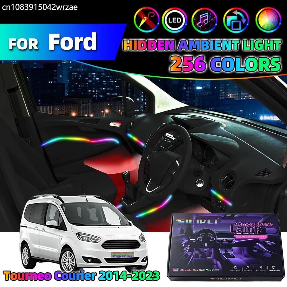 Kit di Illuminazione Ambientale per Interni Auto 14 in 1 per Ford Tourneo Courier 2014-2023, Strisce LED con Controllo App