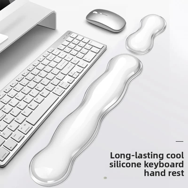 Tappetino per mouse con poggiapolsi, poggiatastiera, console da gioco per ufficio in silicone trasparente antiscivolo, poggiapolsi per mouse
