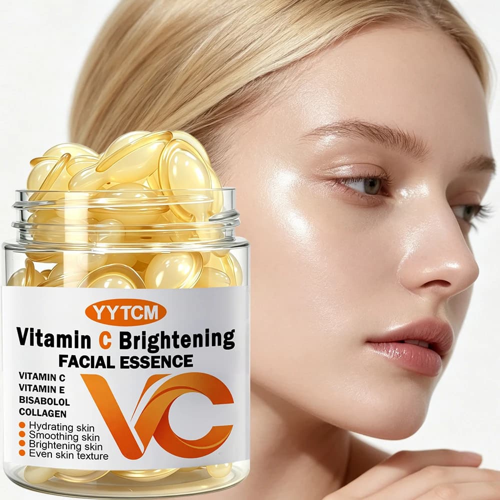 Siero viso alla vitamina C, idratante e illuminante, rassodante per la pelle, contiene vitamina E, retinolo, acido ialuronico, siero per la cura della pelle del viso, 18 capsule/30 capsule/40 capsule/50 capsule/100 cap