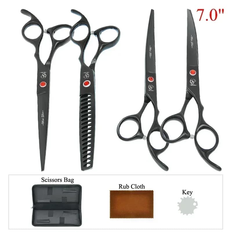 Forbici da taglio curve dritte per cani da gatto in acciaio giapponese da 7,0 pollici Set Animali domestici Cesoie per toelettatura Forbici per sfoltire cuccioli B0027A