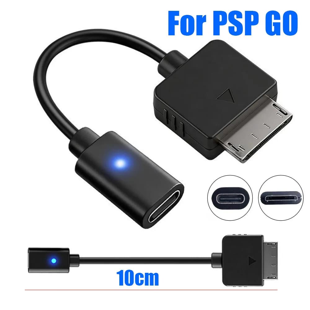 Adattatore di ricarica e dati USB-C con LED per PSP Go, cavo convertitore per console di gioco PSP Go, cavo di alimentazione di tipo C.