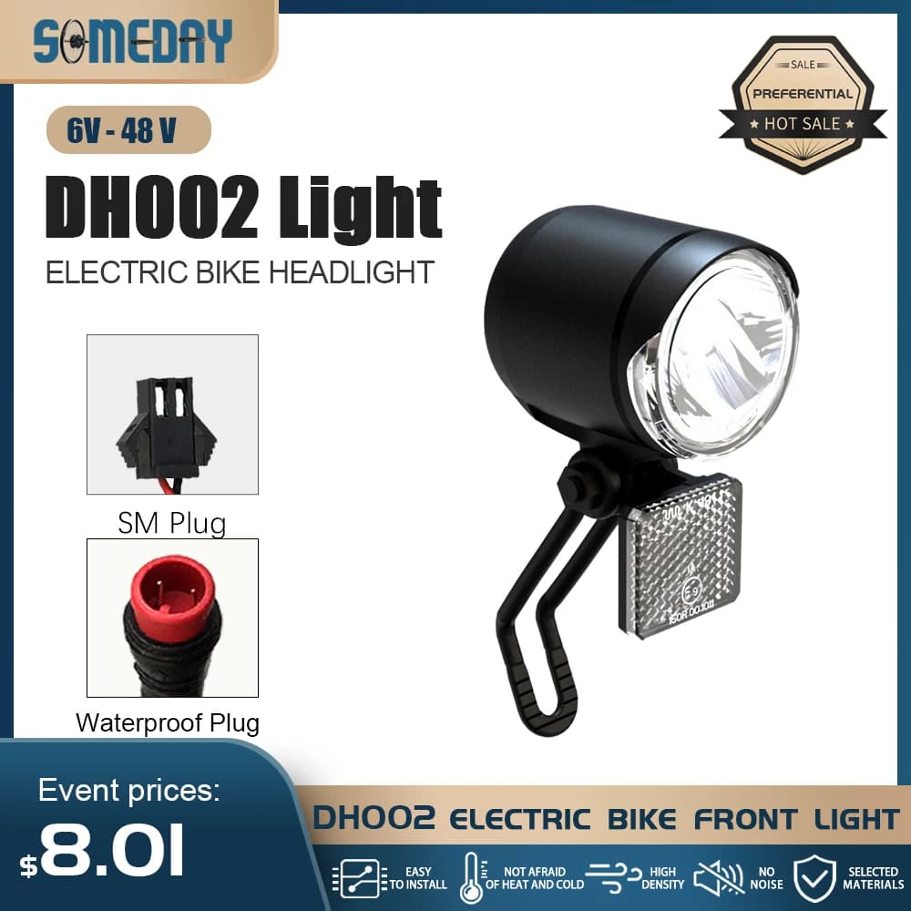 40LUX Faro per bicicletta elettrica DH002 Ebike Scooter Luce anteriore a LED 2pin SM/Spina impermeabile 6-48V Accessori per lampada anteriore