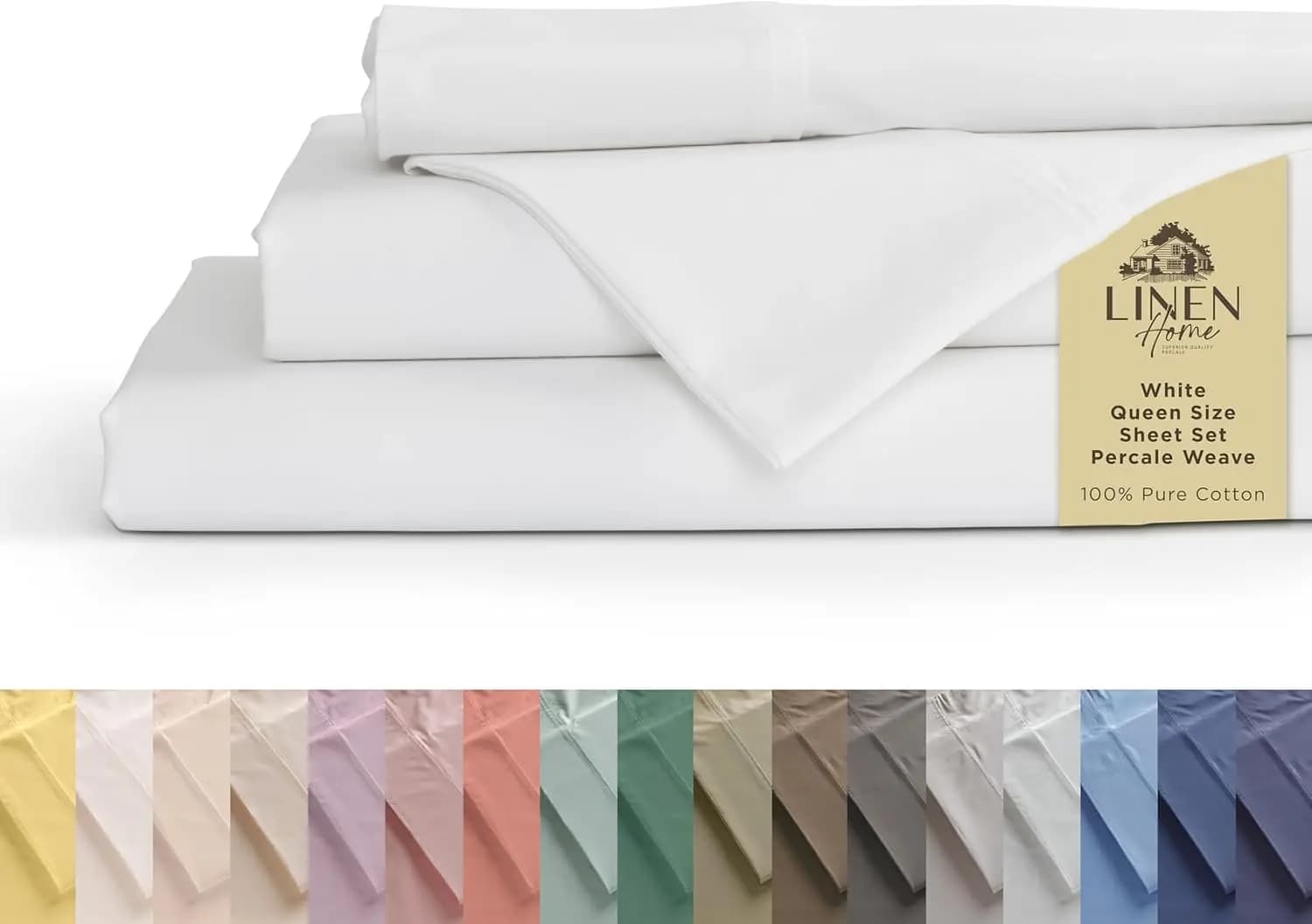 Set di Lenzuola Queen Size in Percalle 100% Cotone, Bianco con Tasche Profonde, 4 Pezzi - Biancheria da Letto Fresca e Rinfrescante