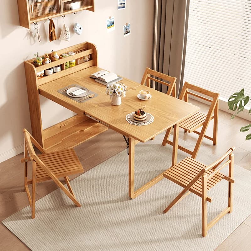 Tavolo da Pranzo Salvaspazio JC con Portaspezie, Supporto in Legno, Tavolo Pieghevole, Set da Pranzo con 4 Sedie