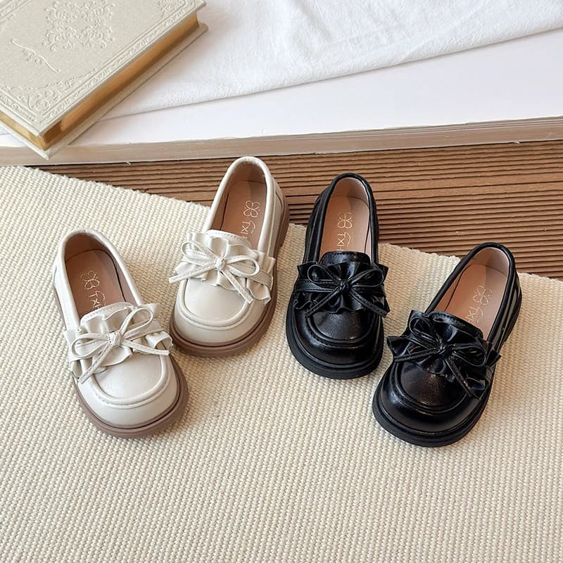Scarpe in Pelle per Bambini Primavera Autunno, Mocassini con Fiocco per Ragazze, Scarpe Casual alla Moda con Pieghe per Scuola, Matrimoni e Feste