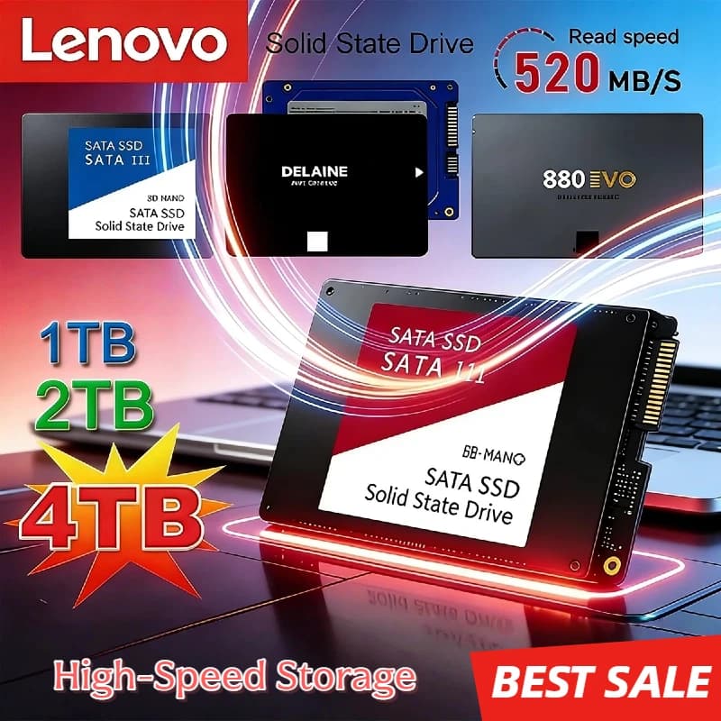 New Lenovo 4TB USB 3.1 Portable SSD, Original SATA III 2.5 Inch Solid State Drive, Ultra-Veloce Storage for Laptop, Mac and PC
