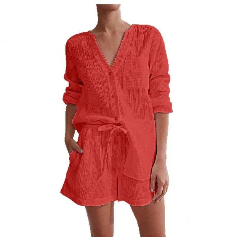 2025 Long Sleeve Summer Shorts Pigiama Garza Double Layer Fashion Casual Set for Home Cw10874