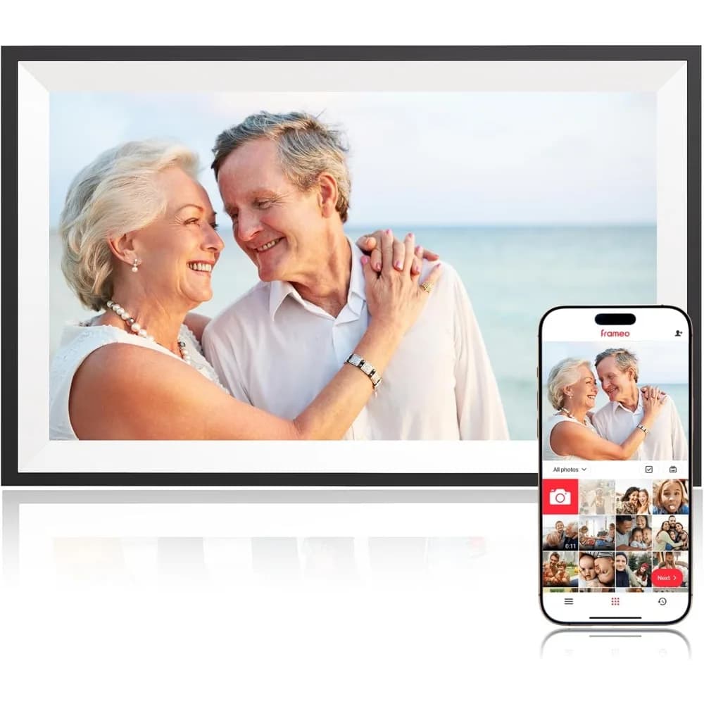 Cornice Digitale WiFi Grande da 15,6 Pollici con Touchscreen IPS FHD, 32GB, Condivisione Istantanea di Foto e Video, Regalo