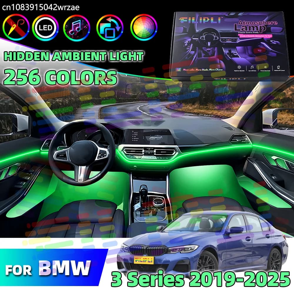 For BMW 3 Series G20 G21 G28 64 RGB Dynamic Streamer LED Ambient Lamps Car Neon Control Breathing Flash Decor Light Kit