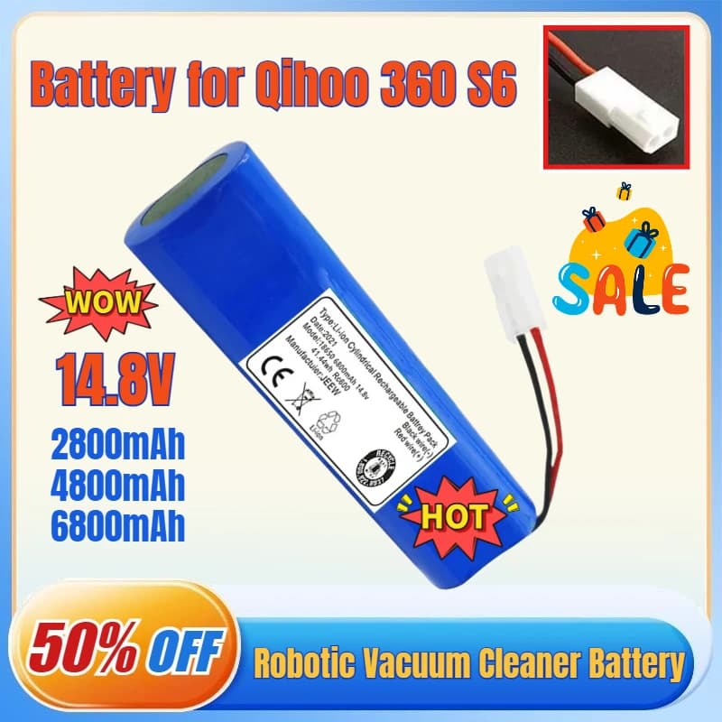 Batteria 14.8V 2800mAh-6800mAh 18650 per Aspirapolvere Robot Qihoo 360 S6, Parti di Ricambio e Accessori