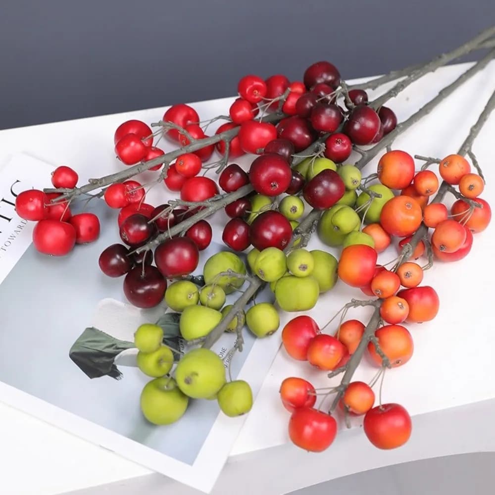 30 Rami di Frutta Artificiale, Piccoli Fiori in Plastica, Bouquet di Alberi Simulati, Piante Verdi Realistiche, Rami di Frutta in Schiuma