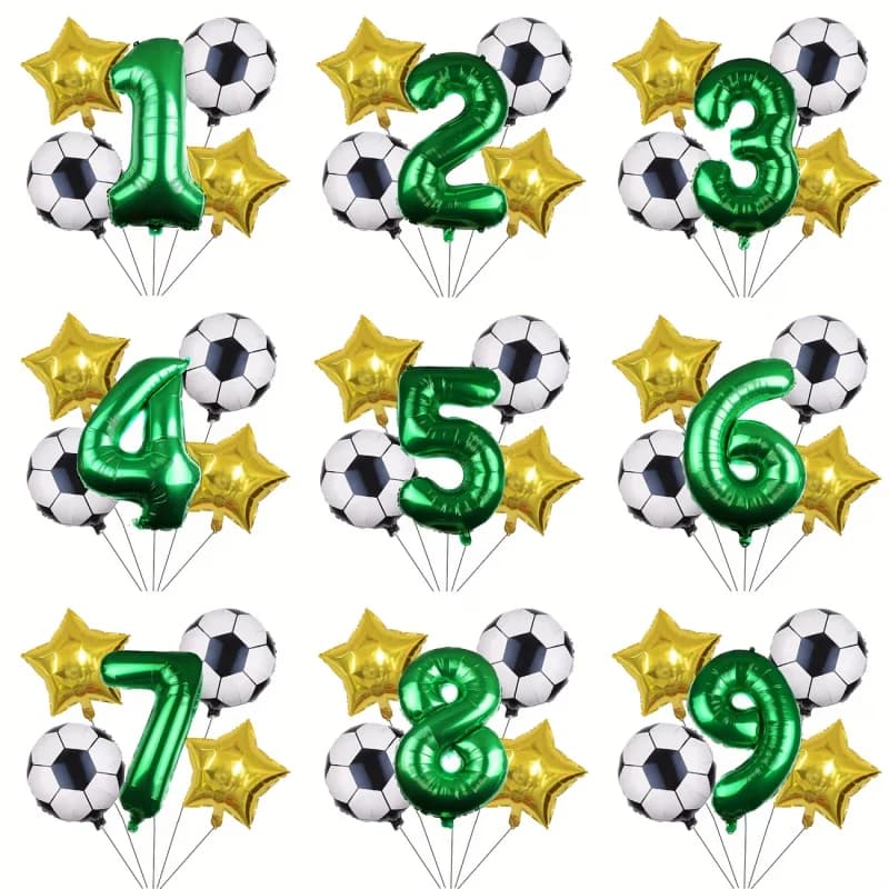 6Pcs 40Inch Football Number Balloon Set Green Gold Striped Foil Balloon Birthday Graduation Party Decor