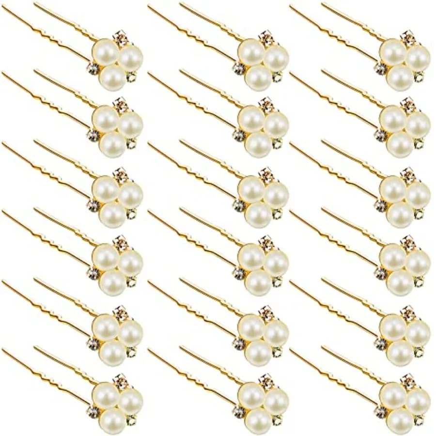 18 Pcs Pearl Hair Pins Bridal Wedding Hair Accessories Rhinestone Crystal Bobby Clips for Brides Bridesmaids Flower Women Girls