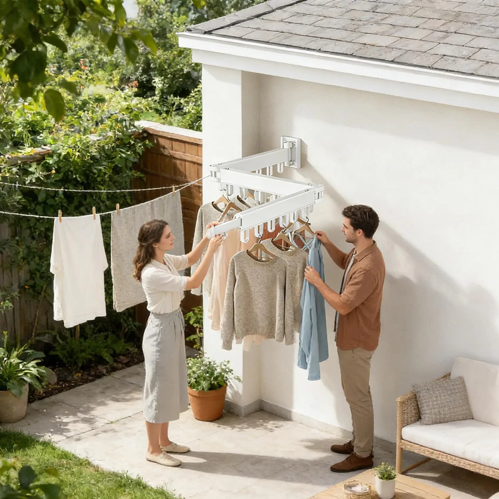 Foldable retractable wall clothes rack for bathroom, balcony, interior, dormitory, hotel