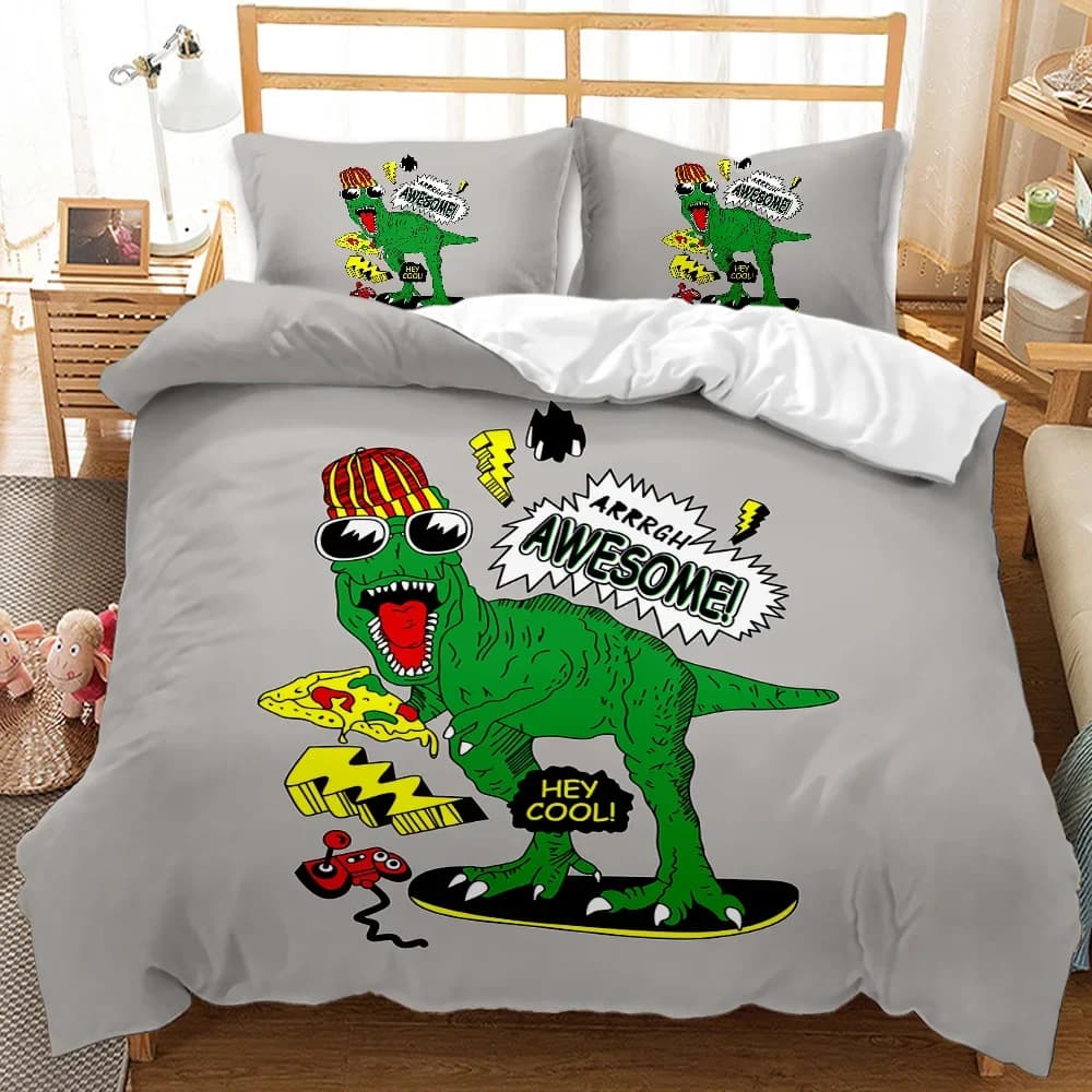 Set copripiumino in cartone animato Dinosauro che gioca al baseball Set biancheria da letto Never Give Up Copripiumino in poliestere matrimoniale Queen King Size