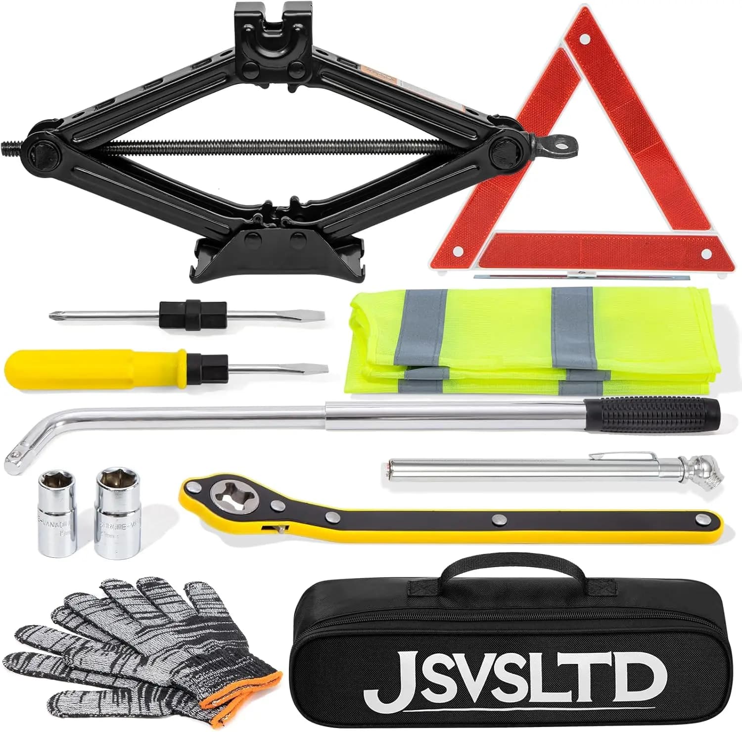 Kit cric per auto Cric a forbice portatile da 2 tonnellate (4,409 libbre) per auto, kit cambio cric per pneumatici con chiave per capocorda, nero