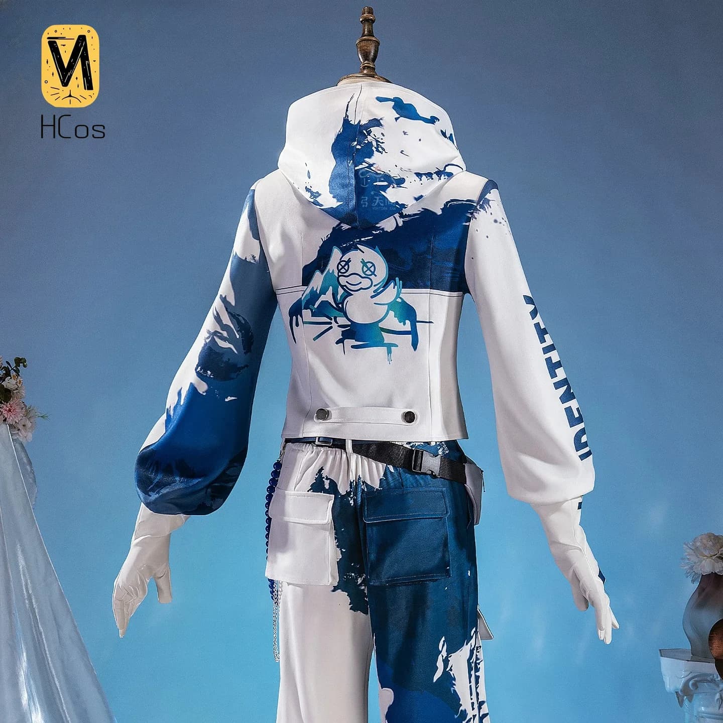Handmade Cos Outfit: Identity V Embalmer Teal B.Duck Collab Cosplay Costume Full Set Men White Blue Ski Jacket Snow Goggles