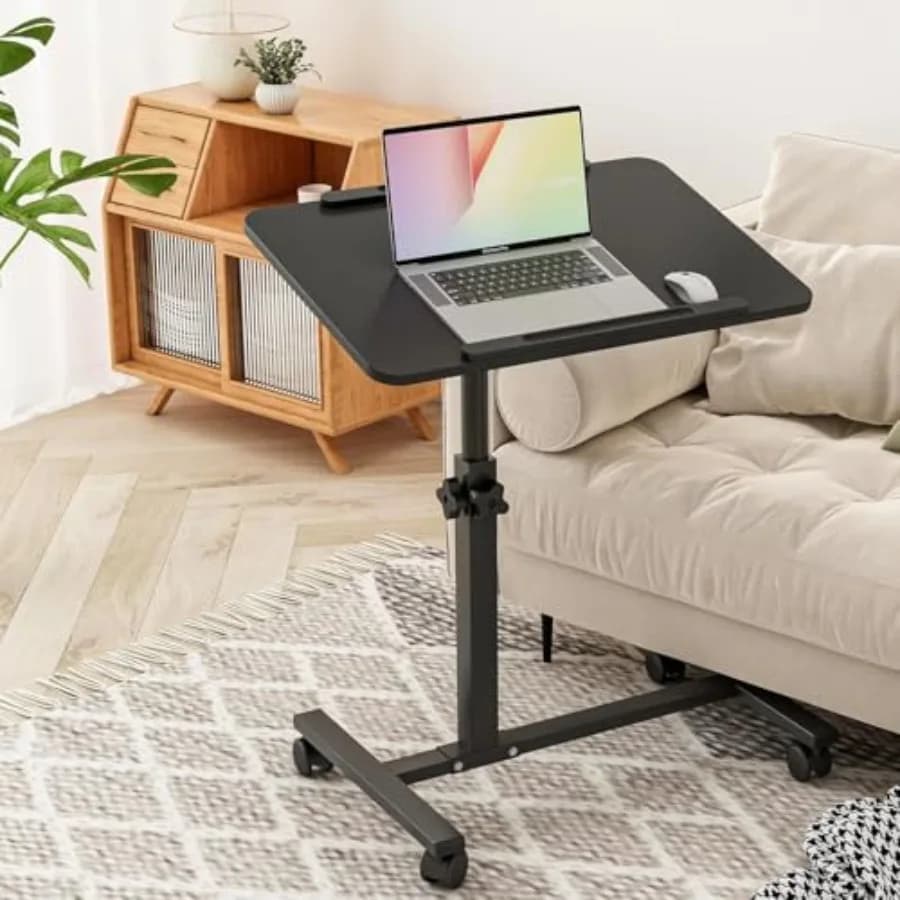 Tavolino per Laptop Mobile con Altezza Regolabile, Scrivania Portatile Girevole per PC con Ruote, Supporto per Laptop da Divano