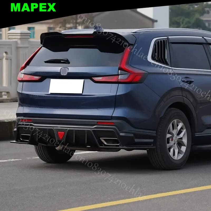 Car Styling Fits 23-24 For Honda CR-V CRV Hybrid IKON Fake Carbon Fiber+Black Print Rear Bumper Diffuser Lip W/ LED PP Protector