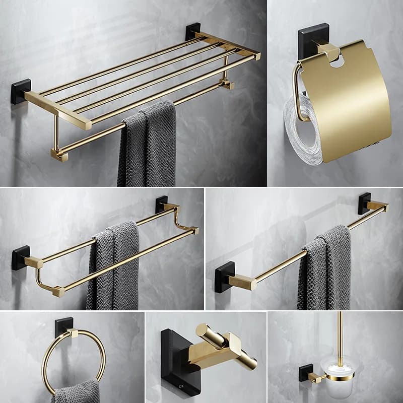 Accessori per il bagno Mensola per il bagno Portasciugamani Porta carta Porta scopino Porta asciugamani Ottone Oro Nero Set di hardware per il bagno