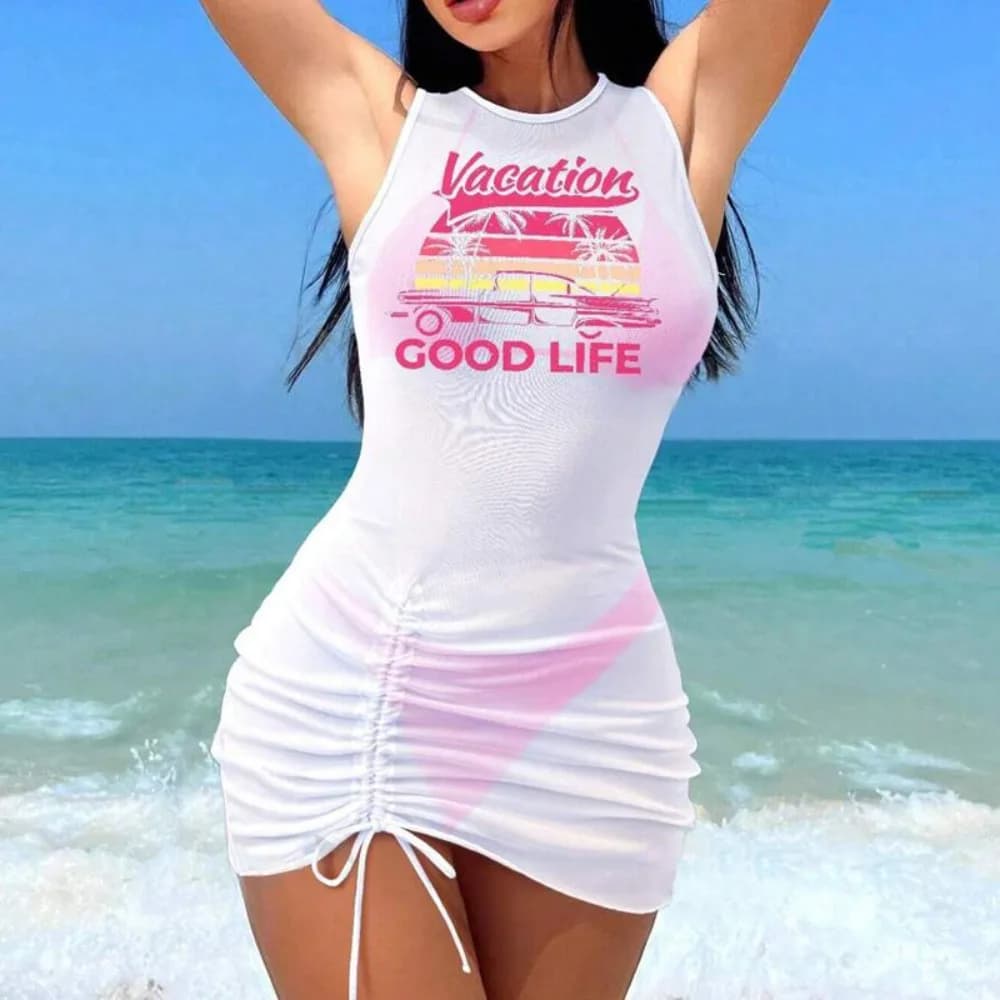 Set 3 Pezzi Costume da Bagno Donna con Abito Senza Maniche, Multicolore, per Spiaggia Estiva