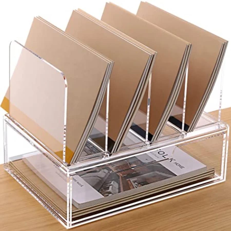 Organizzatori e Accessori da Scrivania, Organizzatore da Scrivania in Acrilico con Cassetto, Organizzazione per Forniture da Ufficio, Portadocumenti Trasparente in Acrilico
