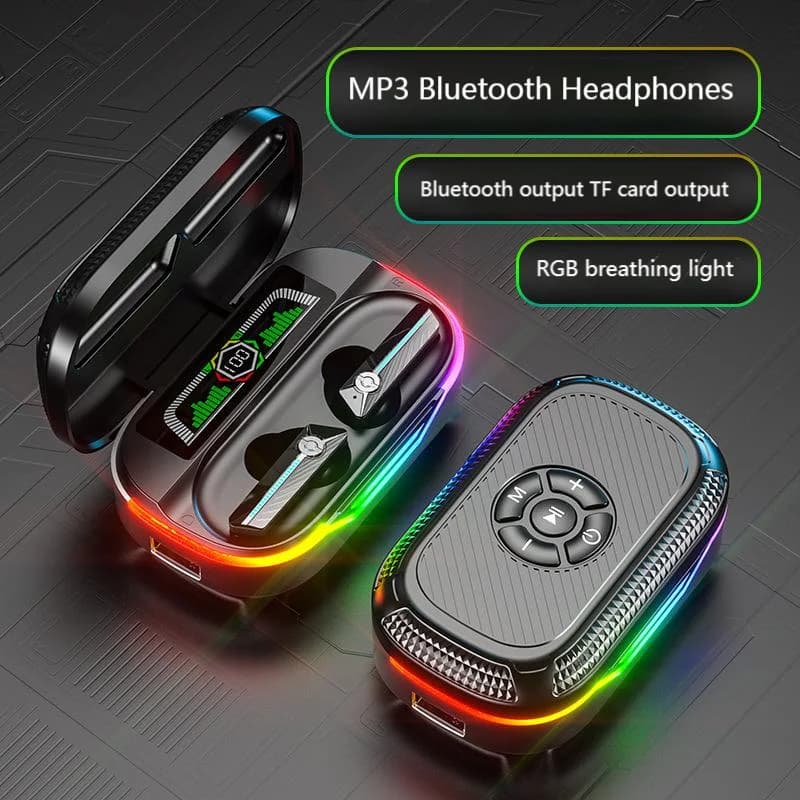 Cuffie Bluetooth wireless MP3 con supporto per scheda TF, effetto luce RGB, batteria a lunga durata, auricolari sportivi con microfono e controllo touch
