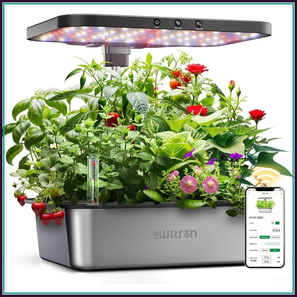 Kit Sistema di Coltivazione Idroponica Intelligente, Giardino di Erbe Aromatiche da Interno con 15 Vasi, Luce LED da 36W e Controllo tramite App, Altezza di Coltivazione Fino a 30 Pollici