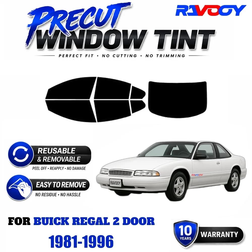 RAVOOY Precut Window Tint, Reusable Removable EPU Film, Custom Fit for Buick Regal 2 Door 1981-1996, UV Heat Protection