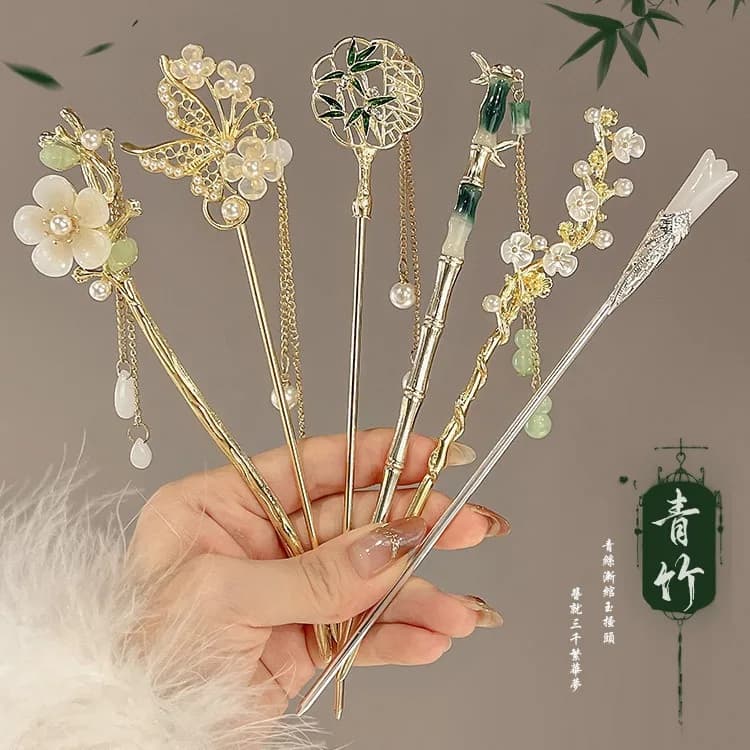1/6 pcs Elegant hairpin in Chinese style with tassels, traditional hairstyle accessory with floral design, woman's jewel, hair brooch